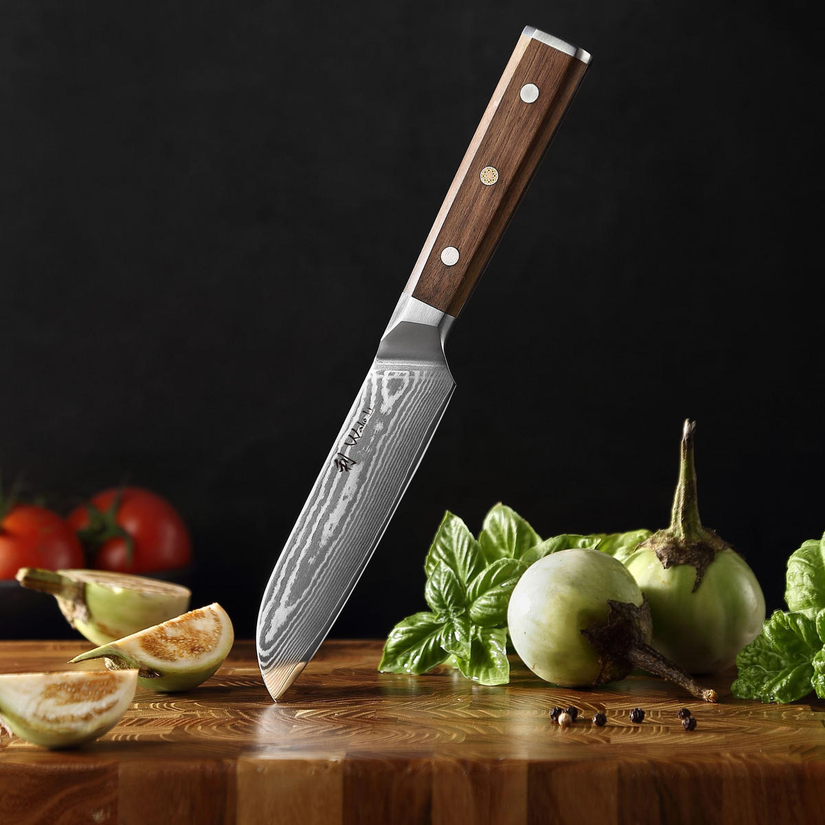 SANTOKUMESSER 12,5 cm - Nussbaumfarben, Holz/Metall (24cm) - Wakoli