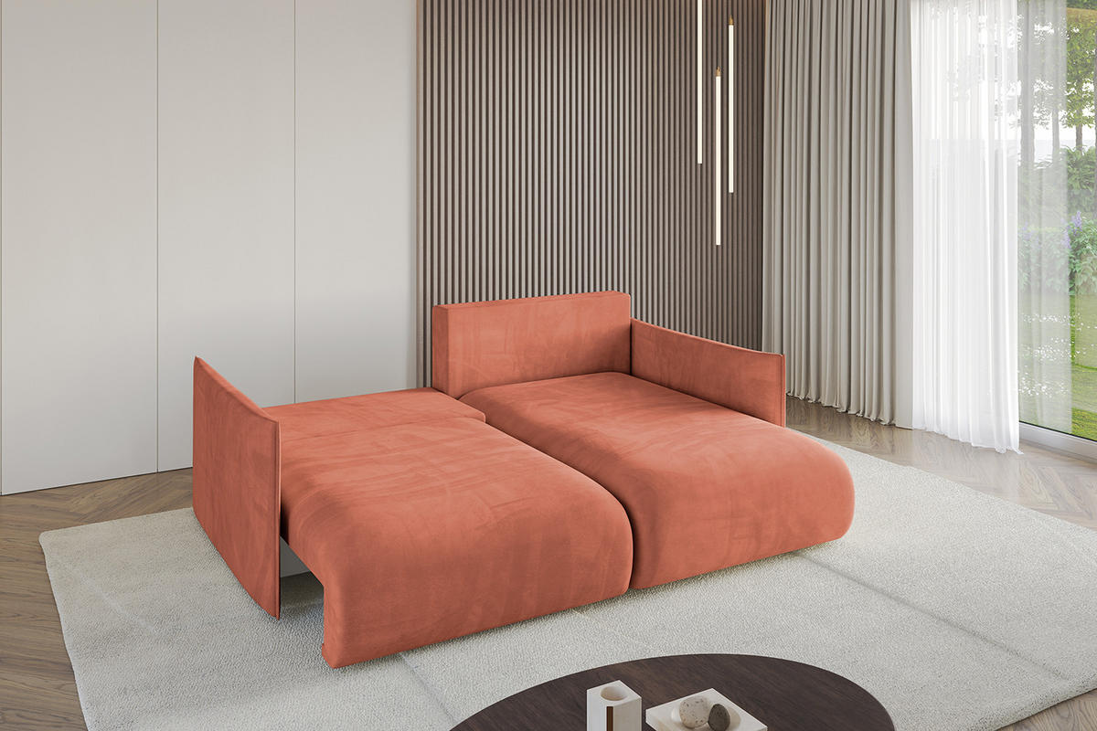 ECKSOFA Ottomane rechts ONESK-L 216x177x72 Apricot Velours - Koralle, Holzwerkstoff/Kunststoff (177/216cm) - ALTDECOR