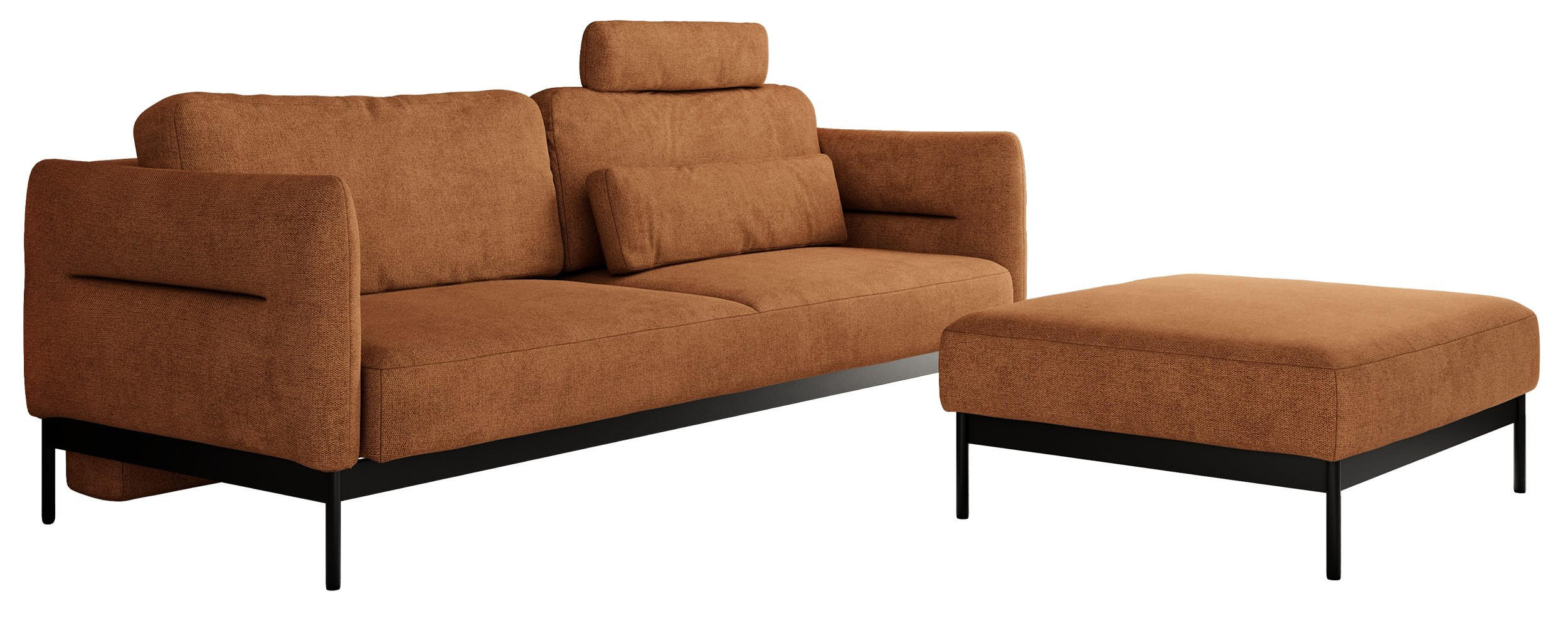 SCHLAFSOFA SALENTO Orange Struktur - Schwarz/Orange, Textil/Metall (221/82/193cm) - MKS