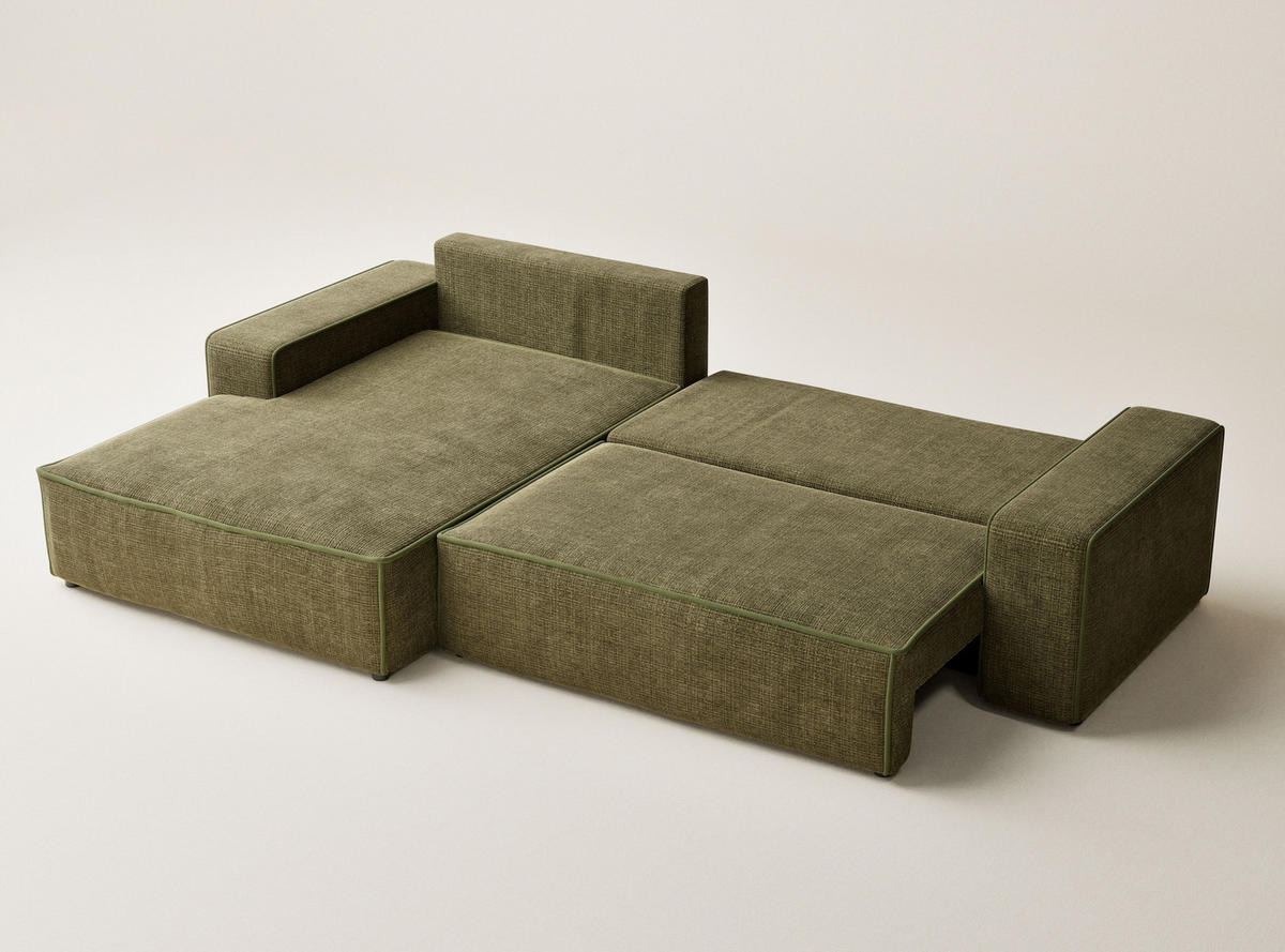 ECKSOFA MIT SCHLAFFUNKTION Modo Kupferfarbe Chenille-Stoff - Links Seite - Schwarz/Olivgrün, Holz/Holzwerkstoff (185/294cm) - Maison de Reve