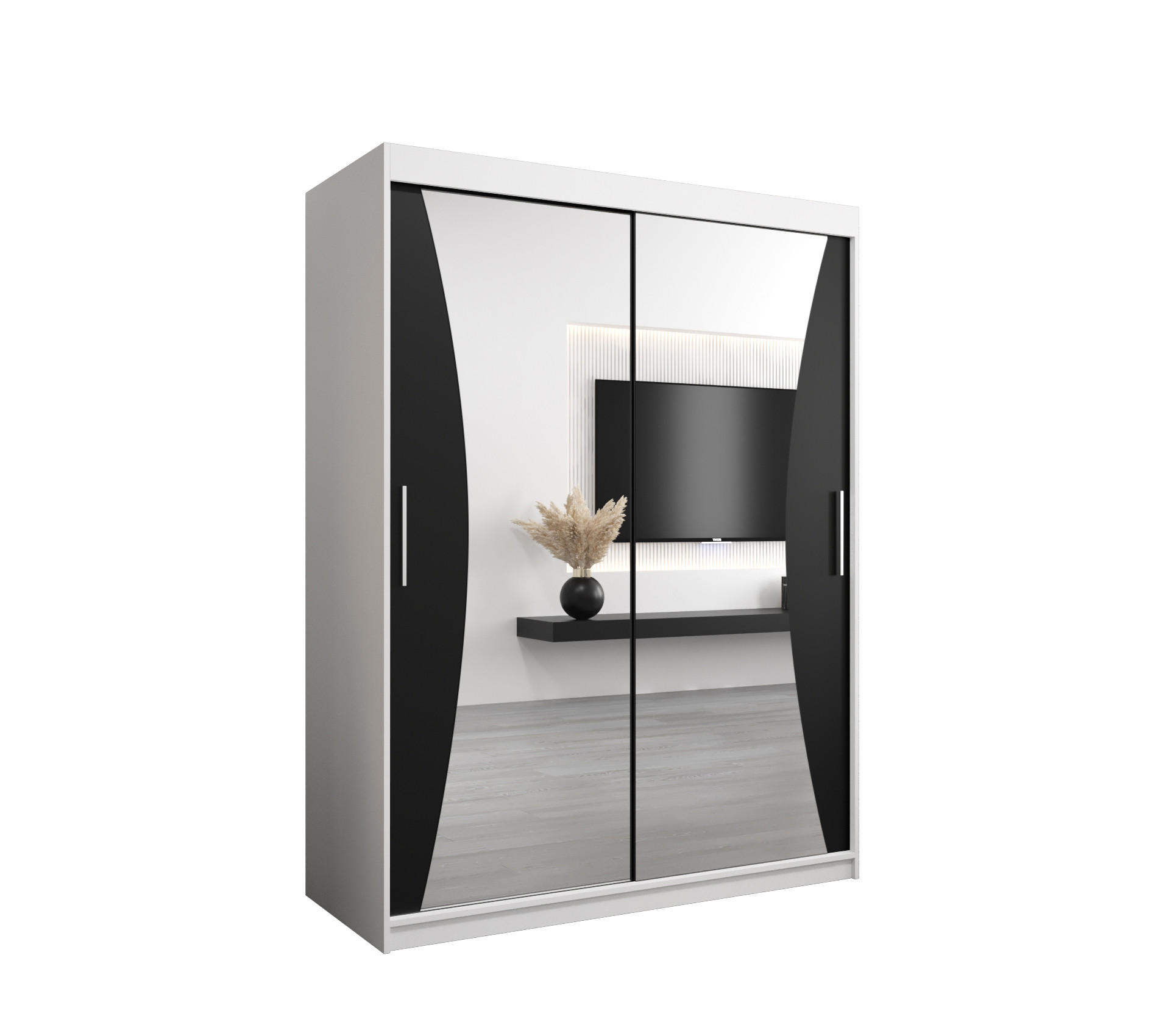 Abiks Möbel Schwebetürenschrank Weiß, Schwarz 150x200x62 cm