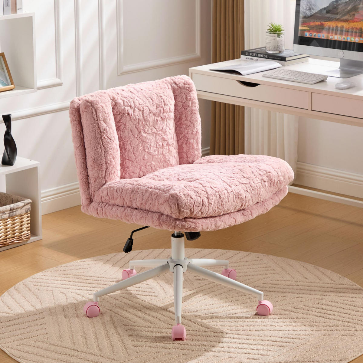 DREHSTÜHLE Kunstfell Drehbar Metallgestell Rosa - Pink, Metall (67/94/63cm) - SHOPENTRA