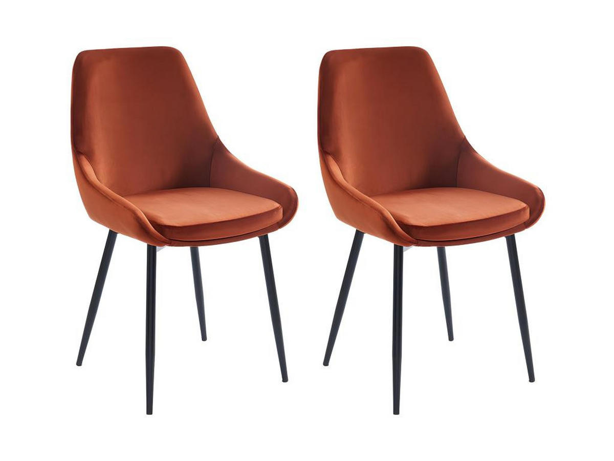 STUHL 2er-Set - Samt & Schwarzes Metall - Terracotta - MASURIE - Braun, Textil (56/85.5/49cm) - Vente-Unique