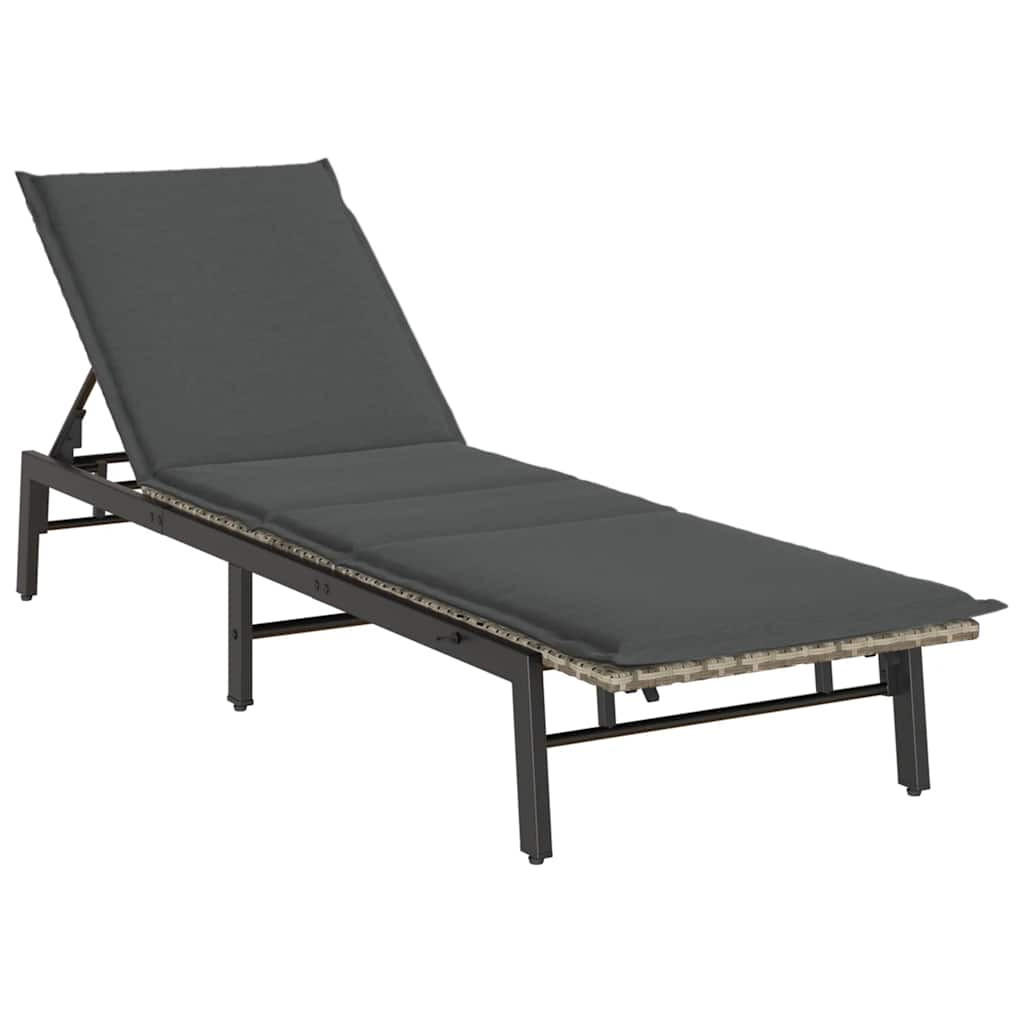 SONNENLIEGE Mit Auflage Hellgrau Poly Rattan - Grau, Kunststoff (59/67/200cm) - vidaXL