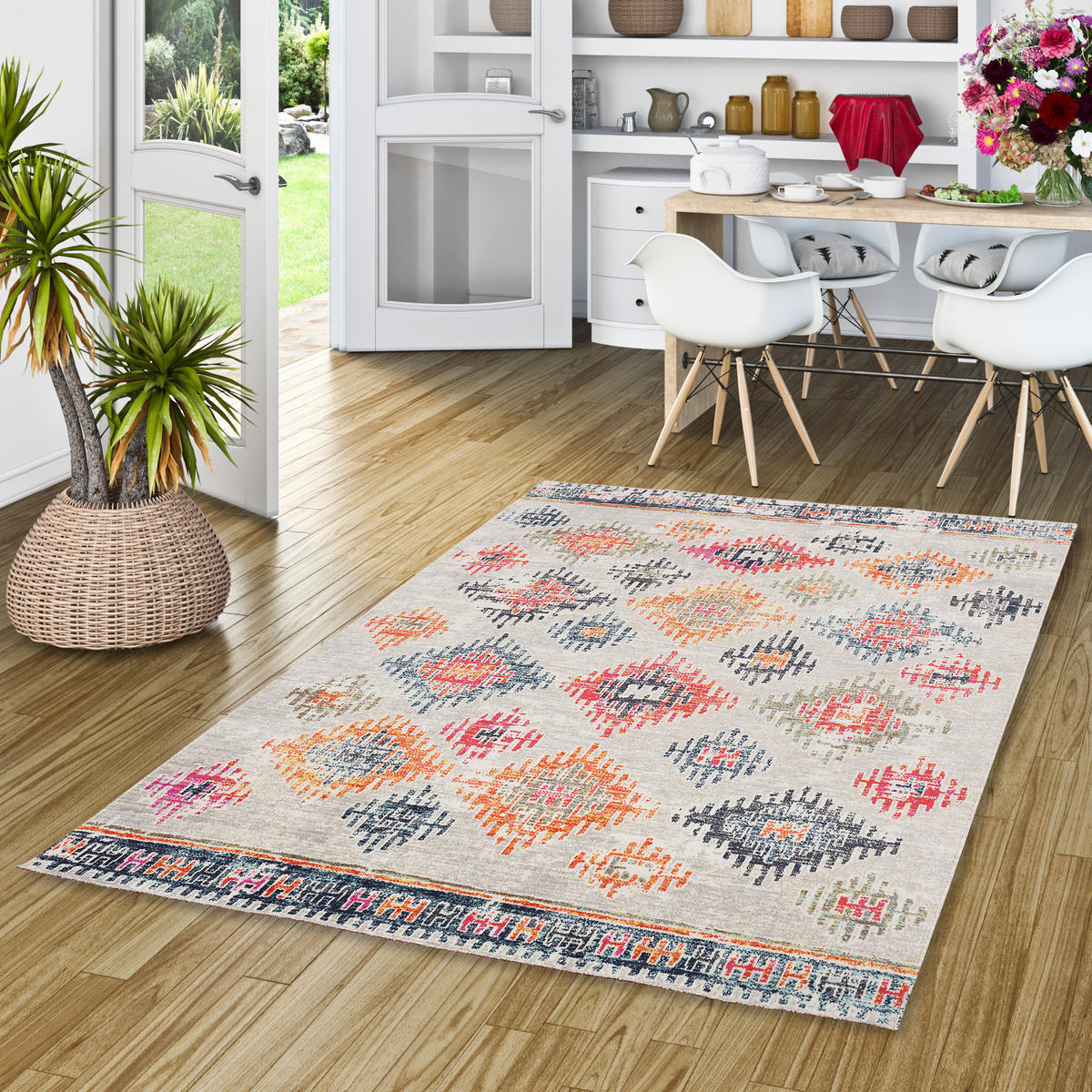 KURZFLOR DESIGNER TEPPICH MODERN VINTAGE ORIENT MUSTER - Nickelfarben, Textil (140/200cm) - Pergamon