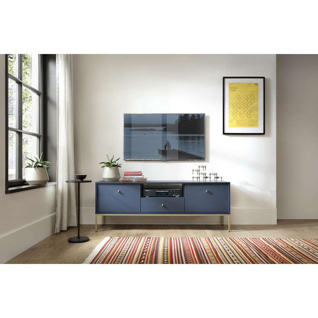 Thumbnail - Bettso Tv-Schrank, Dunkelblau, Gold, Holzwerkstoff, Metall, 1 Schubladen, 154x56x39 cm, Wohnzimmer, Wohnwände, Lowboards...