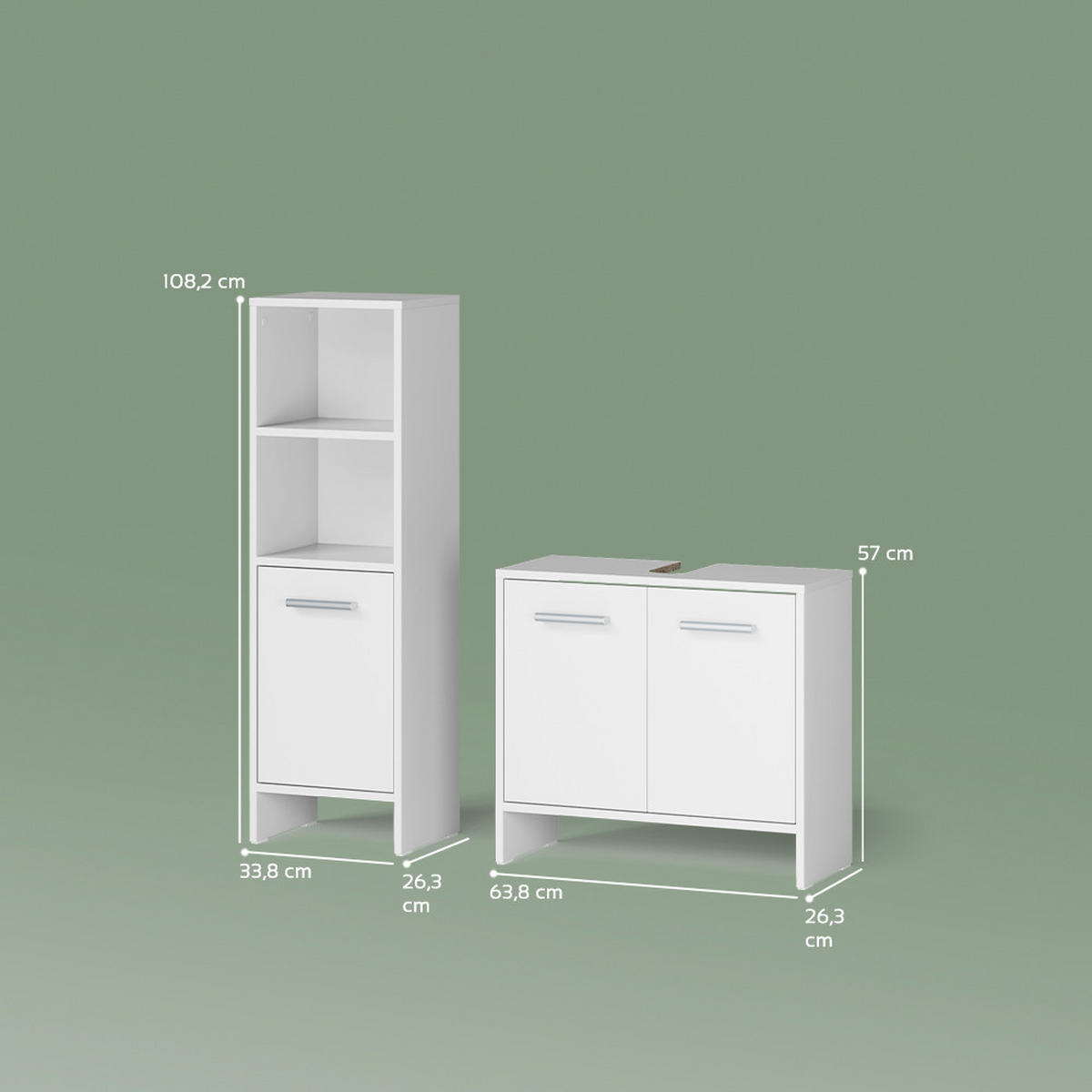 BADEZIMMERMÖBEL-SET Amalfi Weiß 2 Teile - Weiß, Holzwerkstoff (63.8/57/26.3cm) - Livinity®