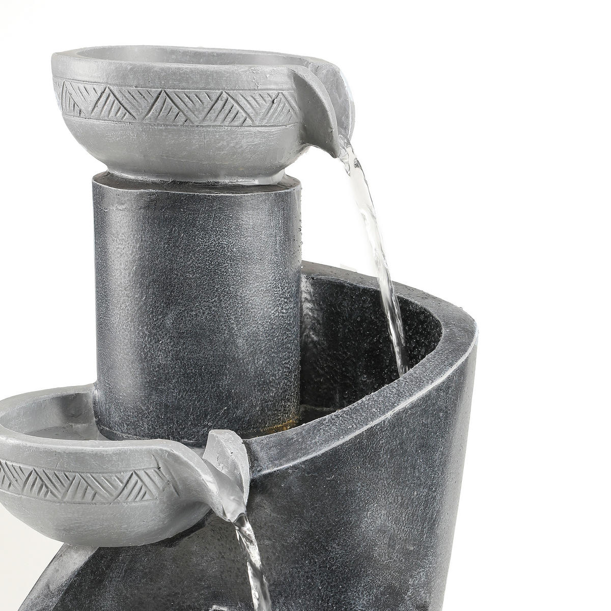 GARTENBRUNNEN, LED-Beleuchtung, Kunststein, Wasserspiel, Grau - Grau, Naturmaterialien (25/24/50cm) - FLIEKS