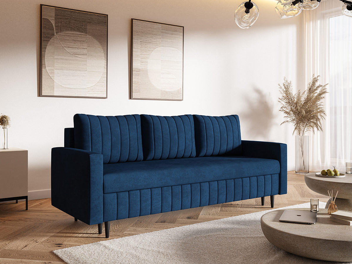 SCHLAFSOFA 215 cm Scandi, 3-seater, Bettkasten, Beine, Dunkelblau - Dunkelblau, Holz (215/94/90cm) - Emporius
