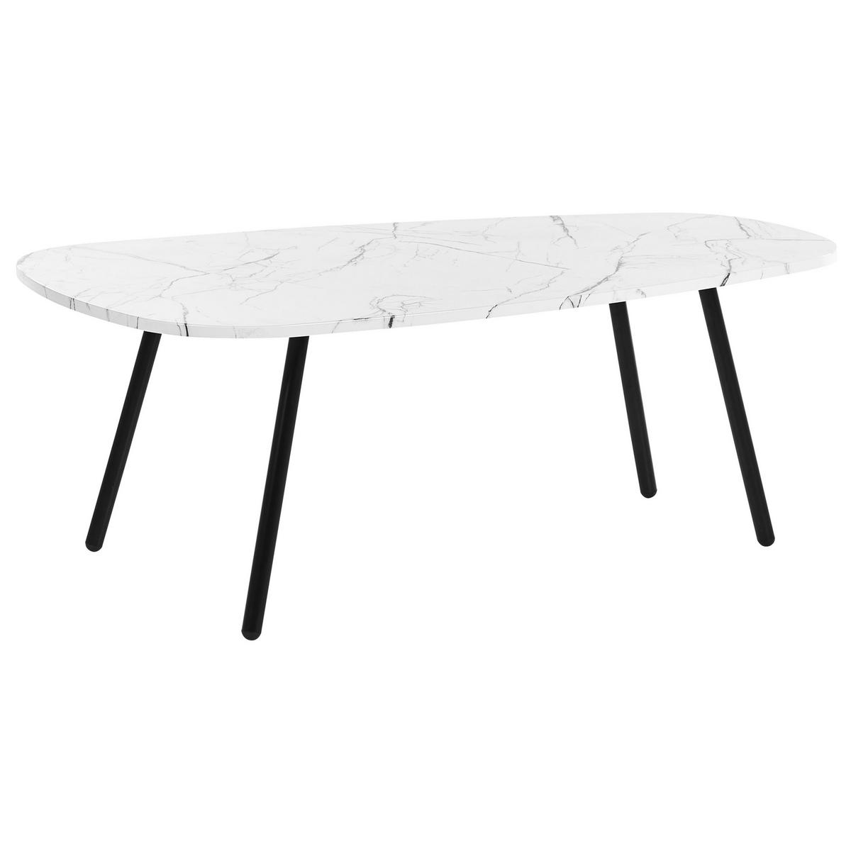 COUCHTISCH Marmor Optik weiß/schwarz oval 100/60 cm Biddle - Schwarz/Weiß, Holzwerkstoff (110/60/40cm) - Beliani