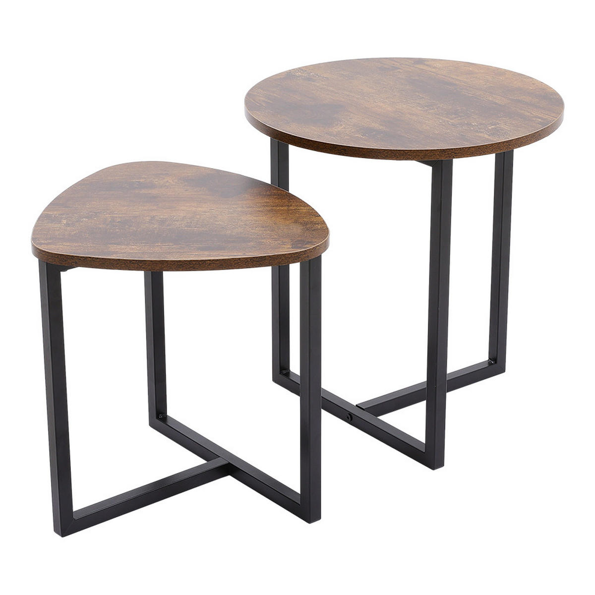 BEISTELLTISCH 2er-set aus MDF Metall in Braun Rund & Dreieckig Stabiles Metallgestell 42 × 37 × 40 cm 5,8 kg - Schwarz/Braun, Holzwerkstoff/Metall (37/42/40cm) - Livingandhome