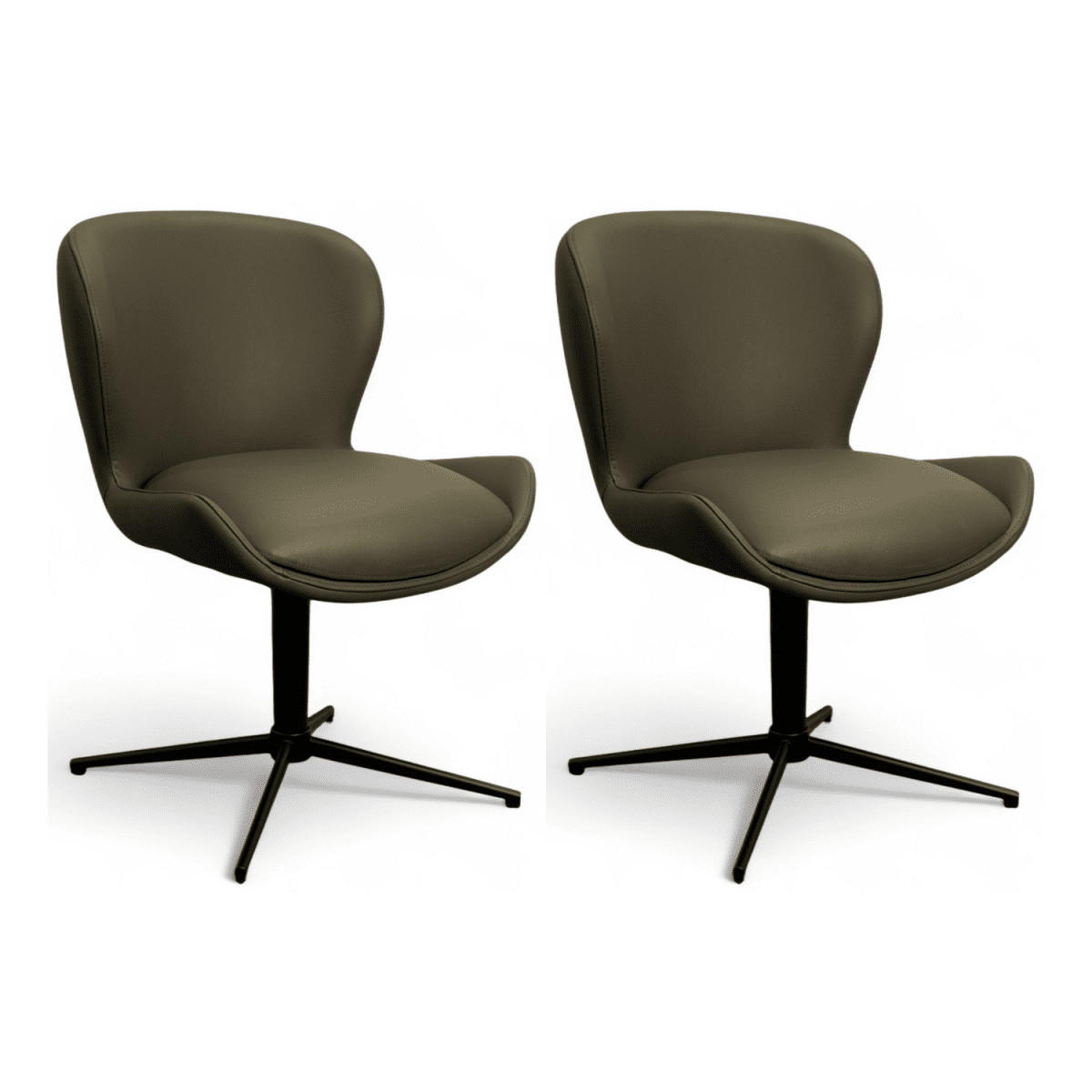 STUHL-SET 2 Stück in Echtleder Olivgrün - Schwarz/Grün, Leder/Metall (57/83/63cm) - Furnhouse