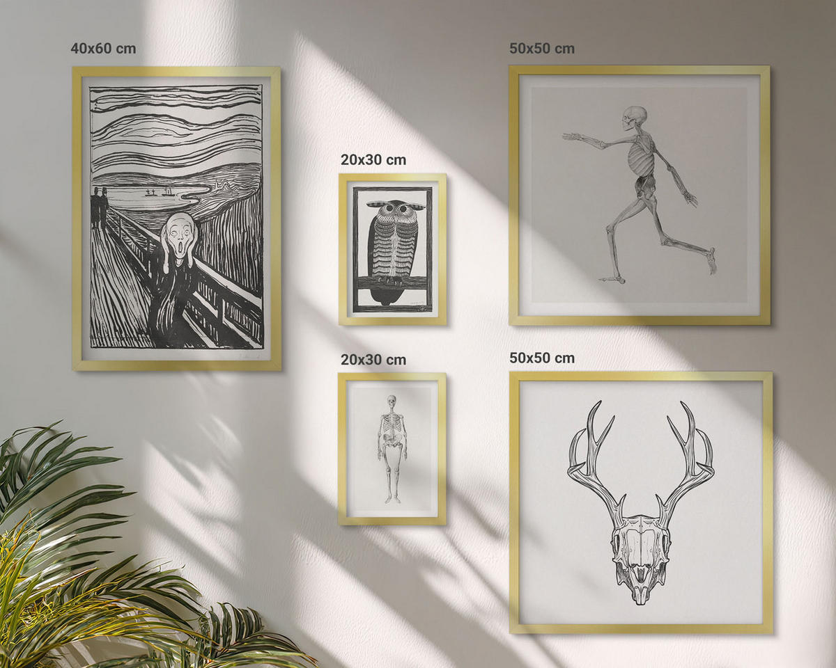 WANDBILDER 5er Set - 50x50 cm & 20x30 cm & 40x60 cm Goldrahmen - Küchenaccessoires auf pflanzlicher Basis - Goldfarben, Kunststoff (40/60cm) - ArtPrintCave