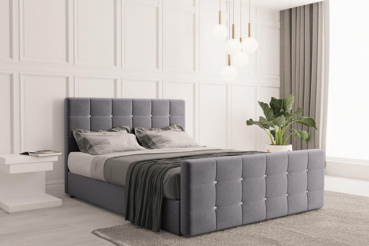 BOXBETT Mit Bettkasten Und Matratze Topper ROMA 120x200 cm Grau H3-Bonell - Dunkelblau/Grau, Holz/Holzwerkstoff (120/200cm) - Kaiser Möbel