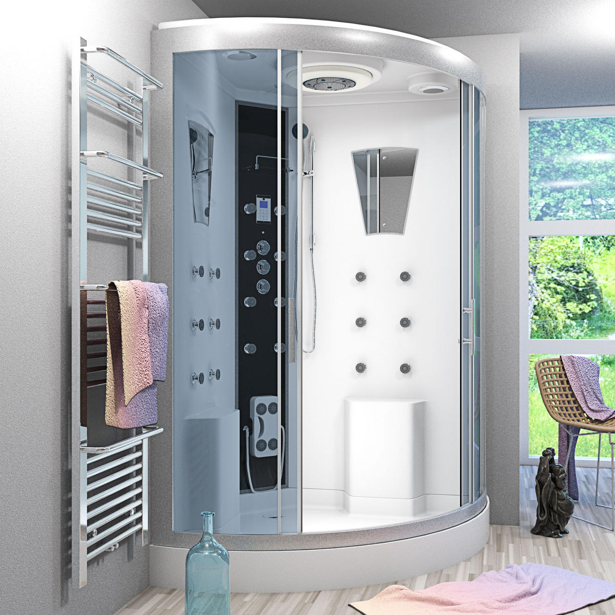 ACQUAVAPORE Dampfdusche Sauna Dusche Duschkabine D26-TH-EC-EA 130x130 cm MIT 2K Scheiben Versiegelung - Weiß, Glas/Kunststoff (130/130/220cm) - AcquaVapore by Sandra Jentho