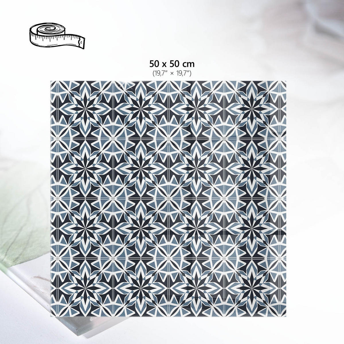 TISCHPLATTE 50x50 cm – Geometrische Sterne - Blau, Glas (50/50/0.4cm) - Wallfluent