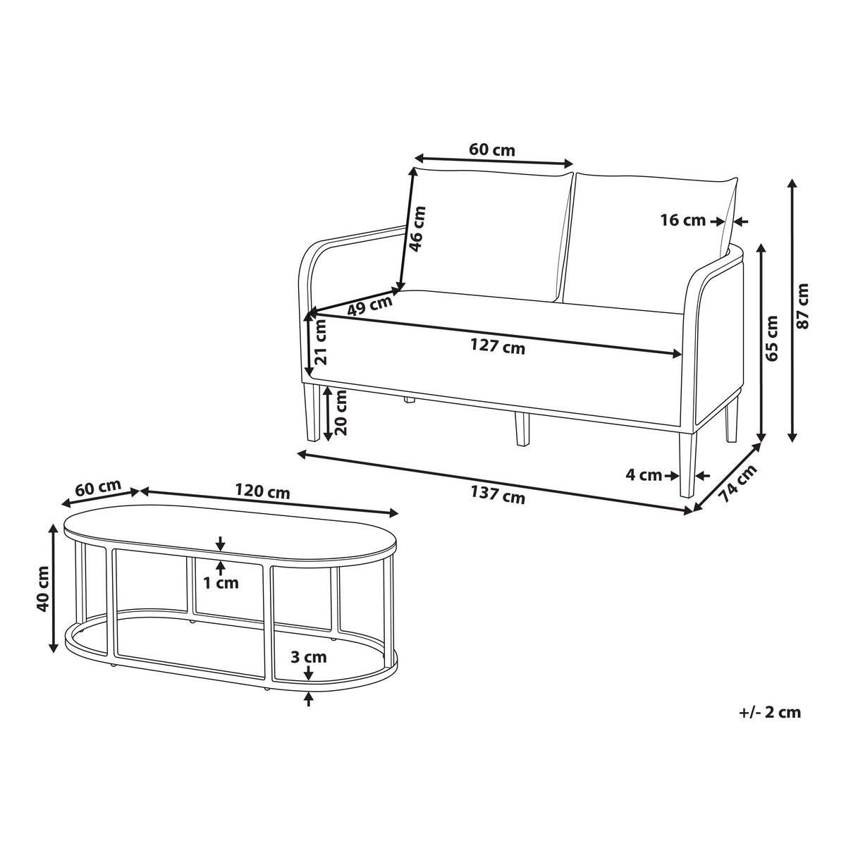 GARTENSOFA 2-Sitzer Aluminium weiß Montefalco - Creme, Metall (74/87/137cm) - Beliani