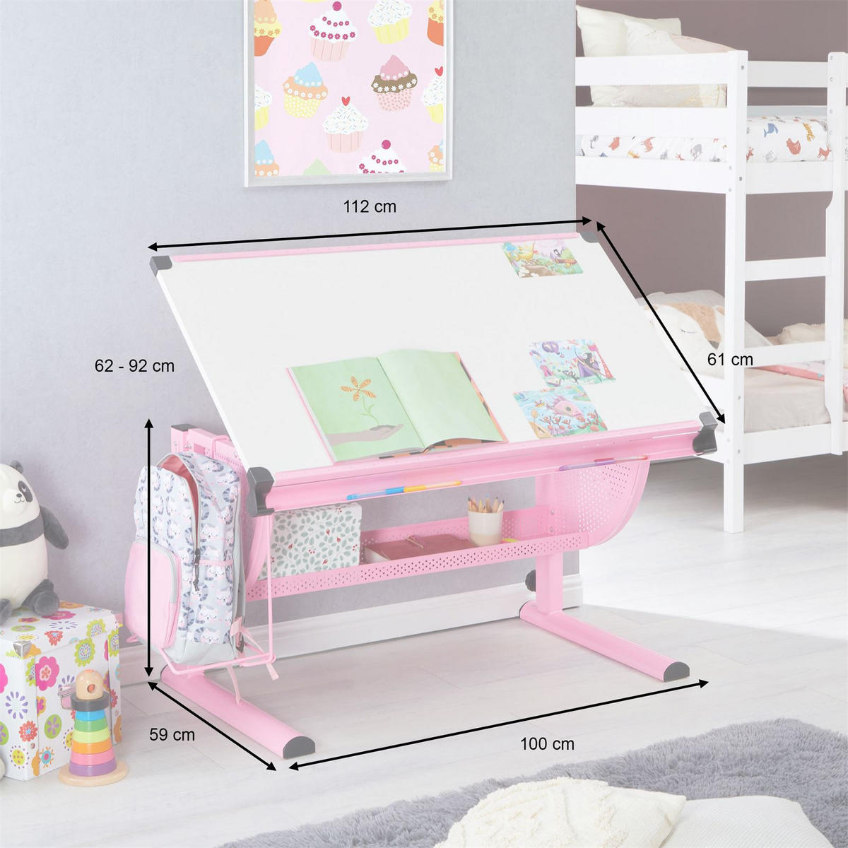 KINDERSCHREIBTISCH SARI - Weiß/Rosa, Holzwerkstoff/Metall (111/93/60cm) - CARO-Möbel