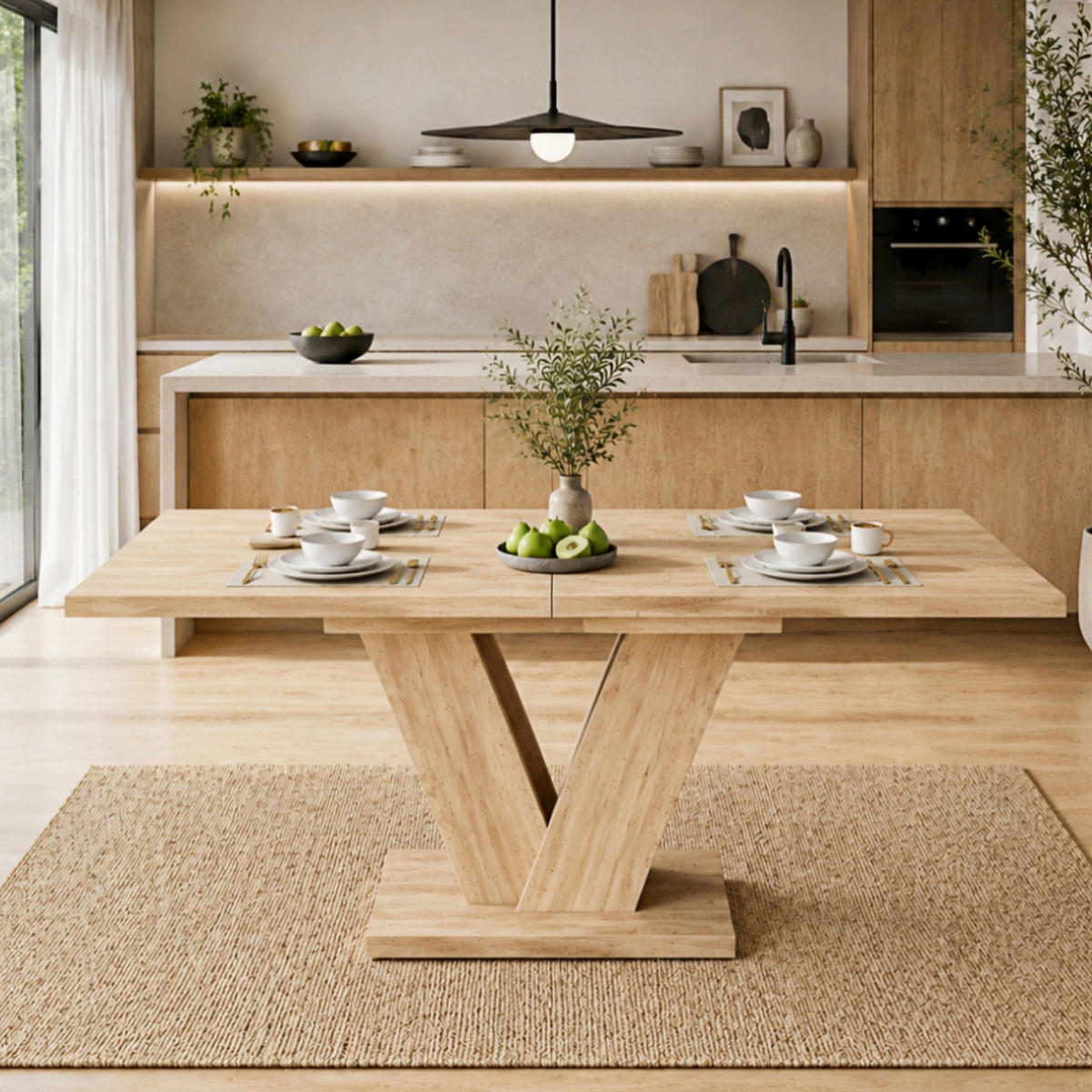 ESSTISCH Ausziehbar MDF V-Beine Stabil 140/180 cm 4–8 Personen moderne Konstruktion - Eichefarben, Holzwerkstoff/Metall (180/80/75.5cm) - EVRYAE