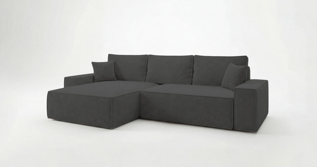 ECKSOFA California mit Schlaffunktion Dunkelgrau Links - Dunkelgrau, Textil (185/280cm) - Cornero