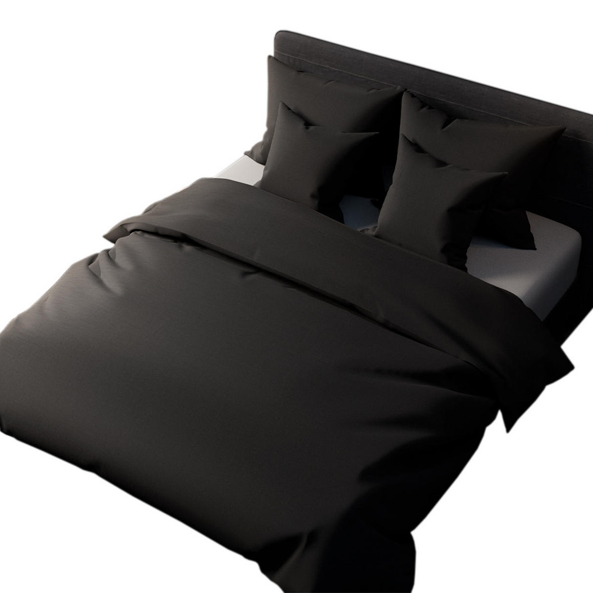 BETTWÄSCHE Set 5-tlg. Baumwollsatin - Schwarz, Textil (160/200cm) - Mr Mattress
