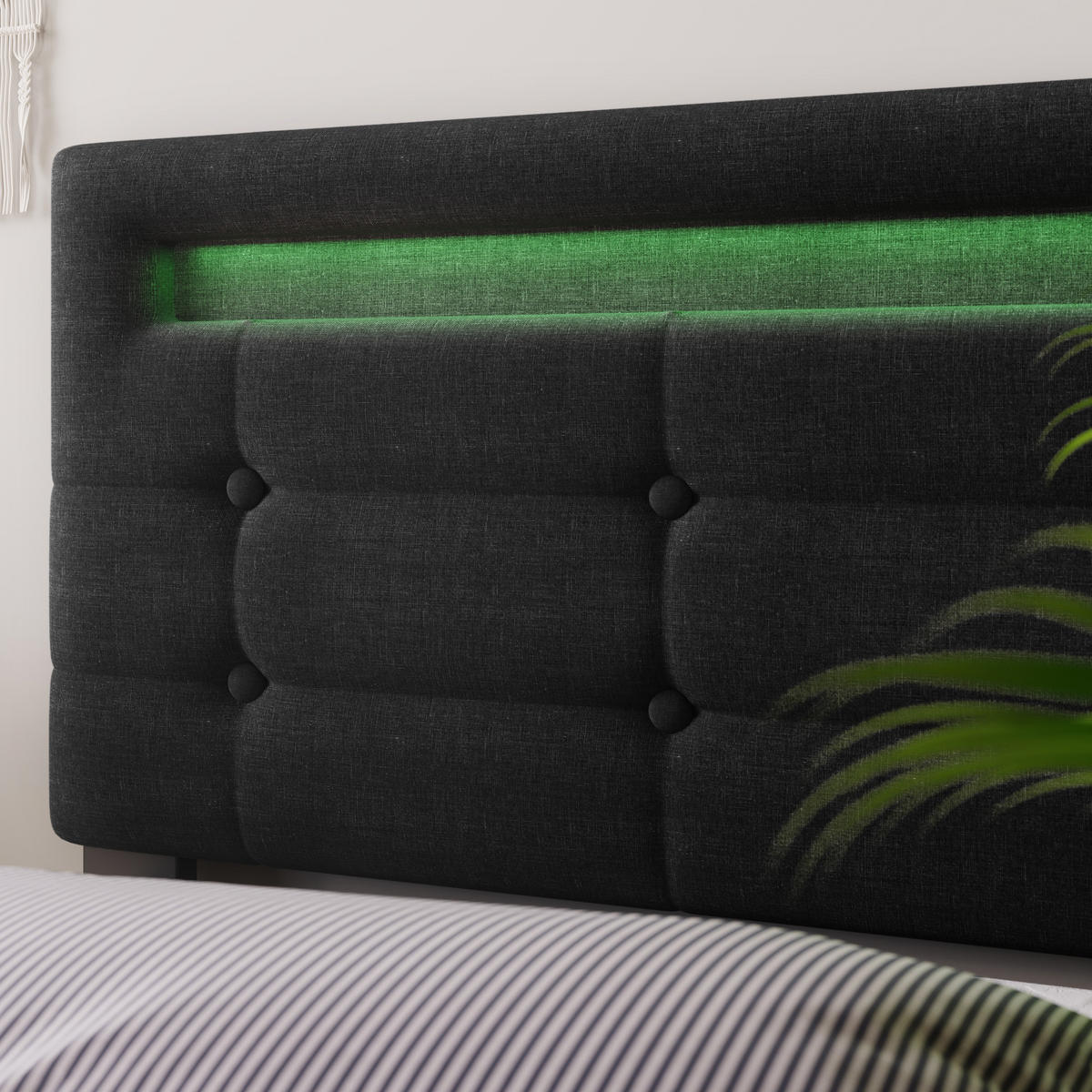 STAURAUMBETT 140/200 cm DE-00034, in Schwarz, LED und 2 Schubladen - Schwarz, Holz (140/200cm) - ComfortXL