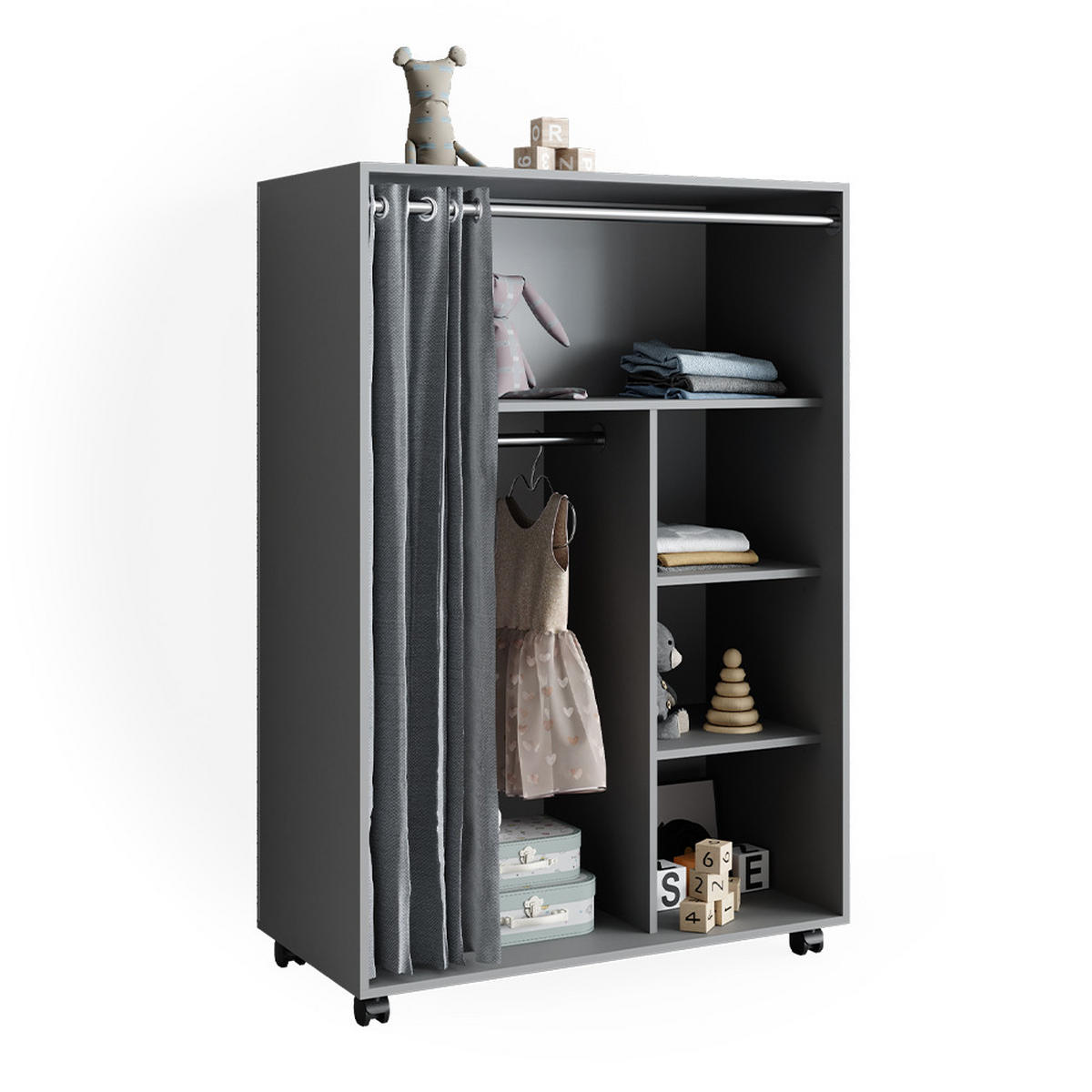 KLEIDERSCHRANK Doros Grau 100 x 146.6 cm offen rollbar - Grau, Holzwerkstoff (100/146.6/50cm) - Vicco