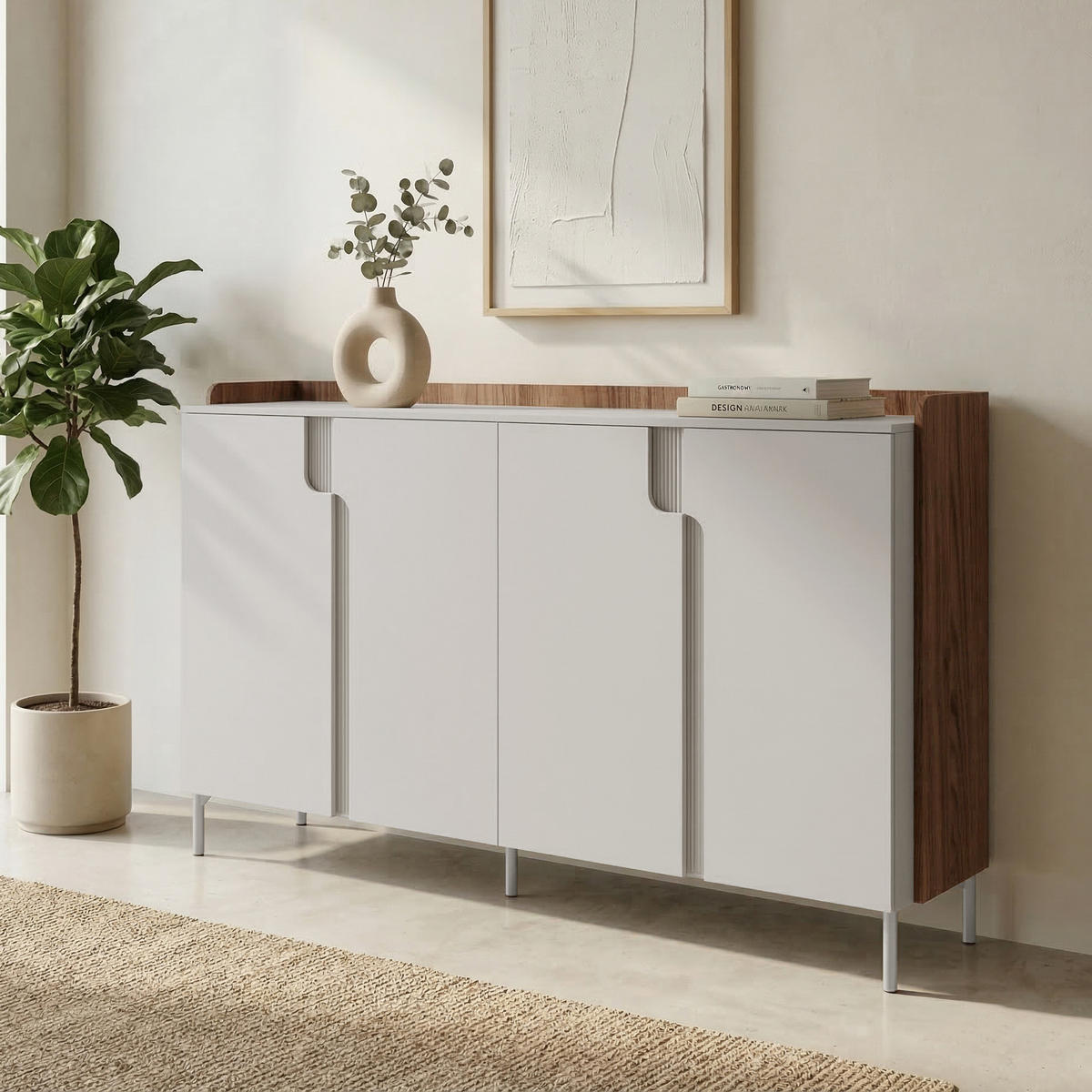 KOMMODE Positivo mit 4 Türen, 180 cm, Alba-Nuss + Kaschmir - Nussbaumfarben, Holzwerkstoff (183/110/42cm) - Beautysofa