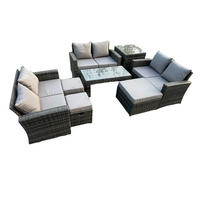 GARTENMÖBEL SET MIT COUCHTISCH DOPPELSITZ-SOFA 3 HOCKER BEISTELLTISCH Polyrattan Dunkelgrau Gemischt 9-Sitzer - Dunkelgrau, Metall - Fimous