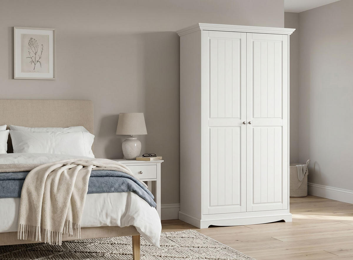 KLEIDERSCHRANK Belluno Elegante Kiefer weiß (RAL9010) lackiert 107 / 64 / 190cm - Weiß, Holz/Metall (107/190/64cm) - Feldmann-Wohnen