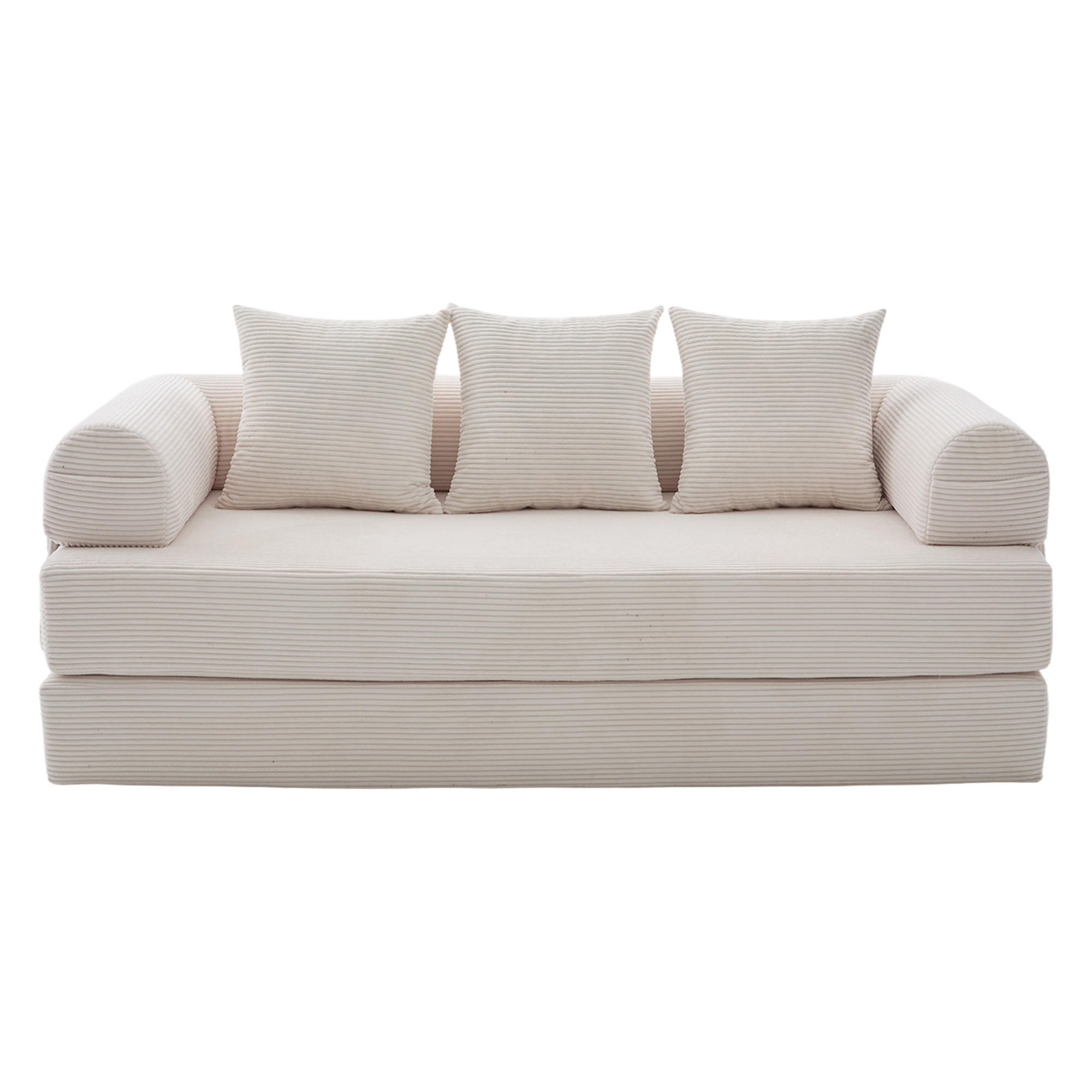 SCHLAFSOFA 200/94/67 cm Beige mit Seitentaschen plus und 3 Kissen - Beige, Textil (200/67/94cm) - Oxeza