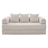 SCHLAFSOFA 200/94/67 cm Beige mit Seitentaschen plus und 3 Kissen - Beige, Textil (200/67/94cm) - Oxeza