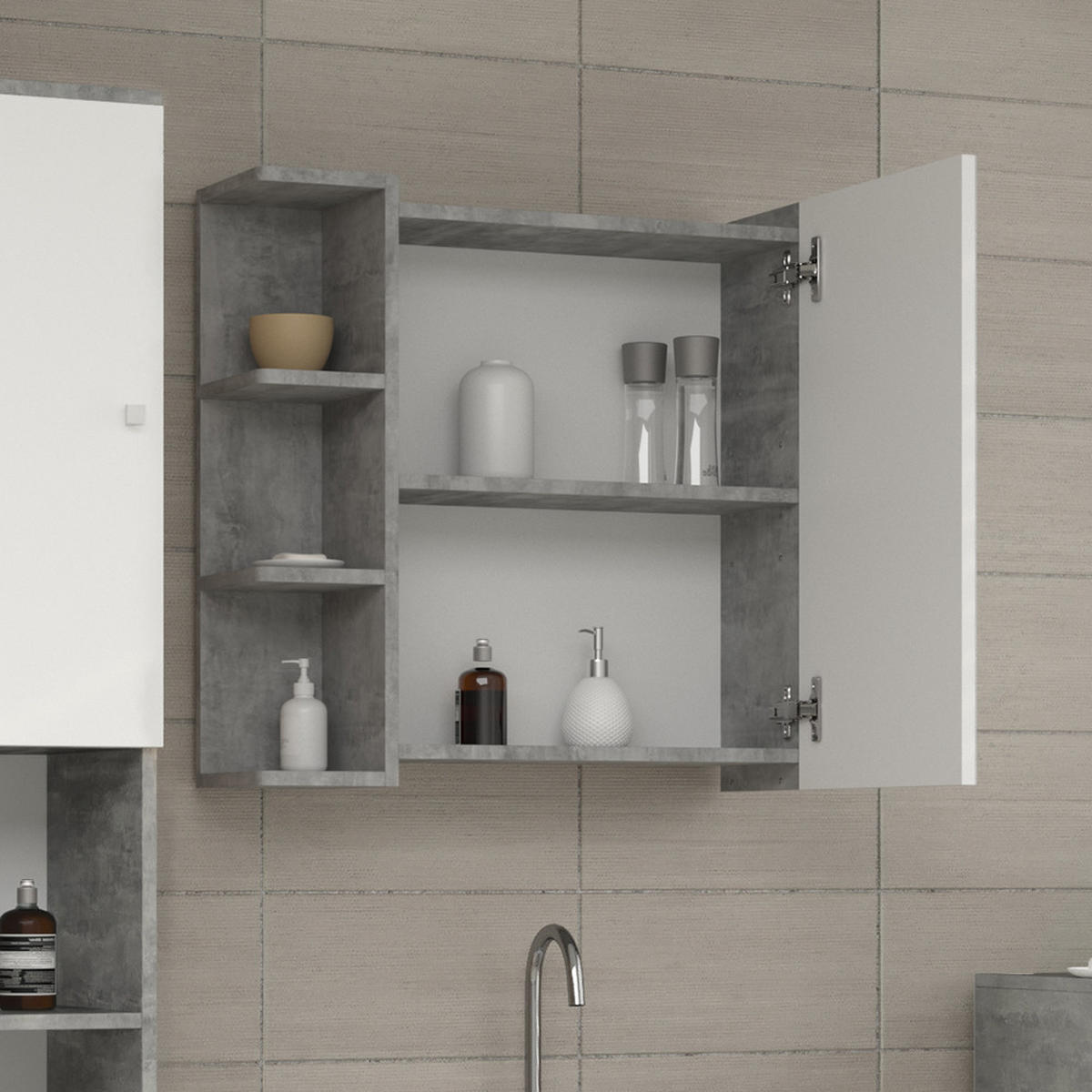 BADSPIEGELSCHRANK Fynn Beton 62 x 64 cm - Schieferfarben/Grau, Holzwerkstoff (62/64/20.8cm) - Vicco