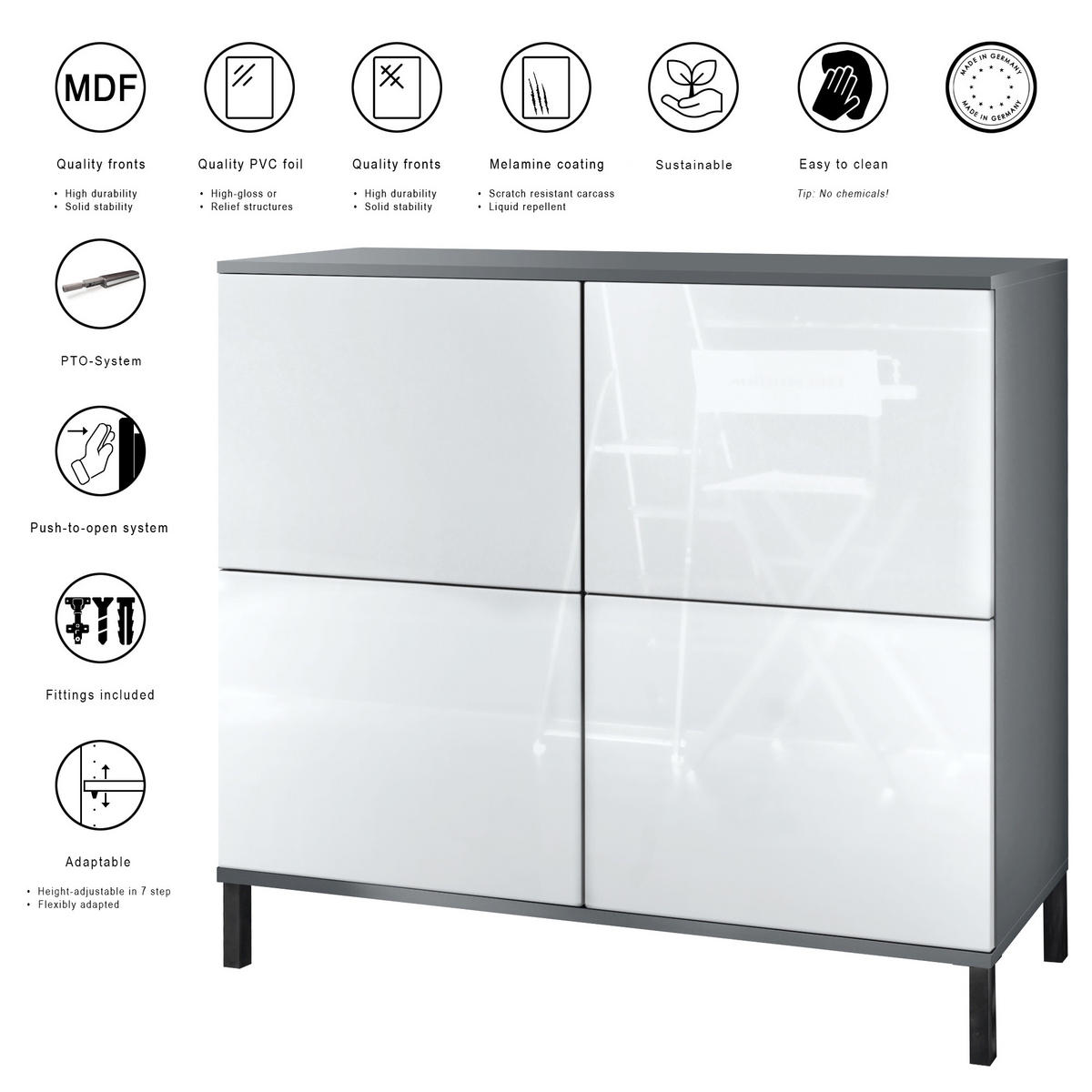 KOMMODE Rova Bronze Optik - Bronzefarben, Holzwerkstoff (92.5/83.5/35cm) - Vladon