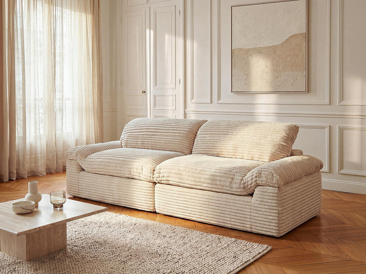SOFA - 4 Personen - samt - beige Sobosa - Beige, Textil (306/79/106cm) - Vente-Unique