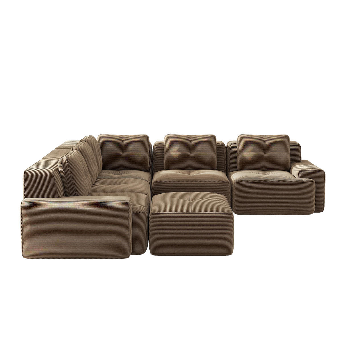 WOHNLANDSCHAFT DE-34424 mit Ottoman und Cordstoff Braun - Braun, Textil (295/69/295cm) - ComfortXL