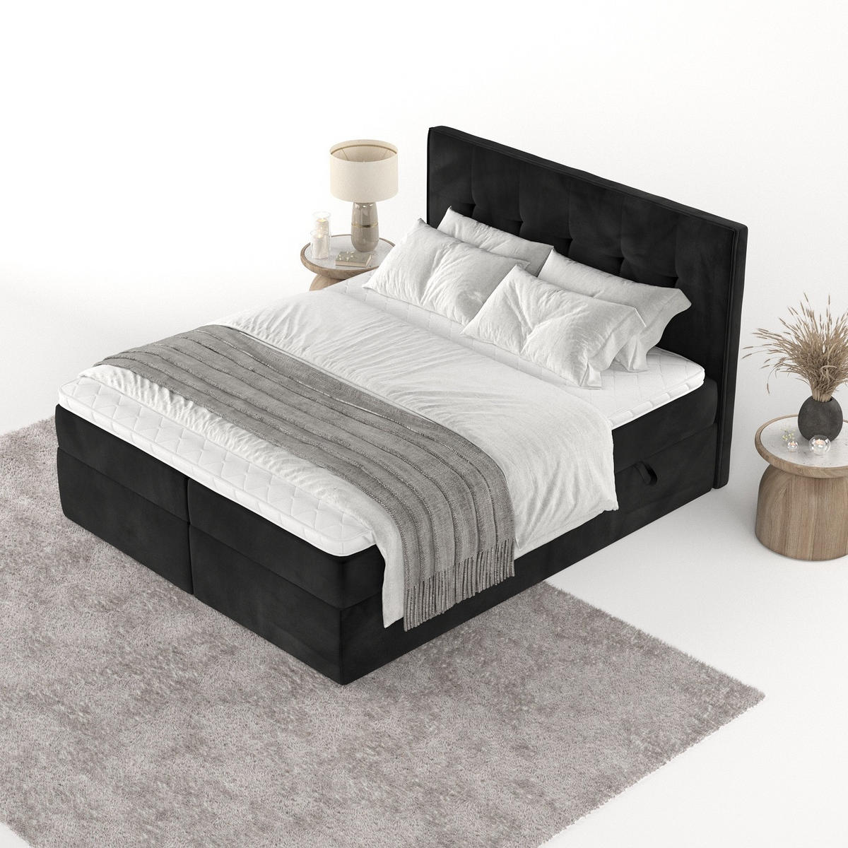 BOXBETT Mireo 180/200 cm Schwarz im Kronos Stoff - Schwarz, Holz/Holzwerkstoff (180/200cm) - AltaBeds
