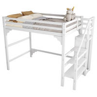 HOCHBETT 140/200 cm in Weiß – mit Stufentreppe, Kleiderschrank und Lattenrost - Weiß, Holz (140/200cm) - BEAOK