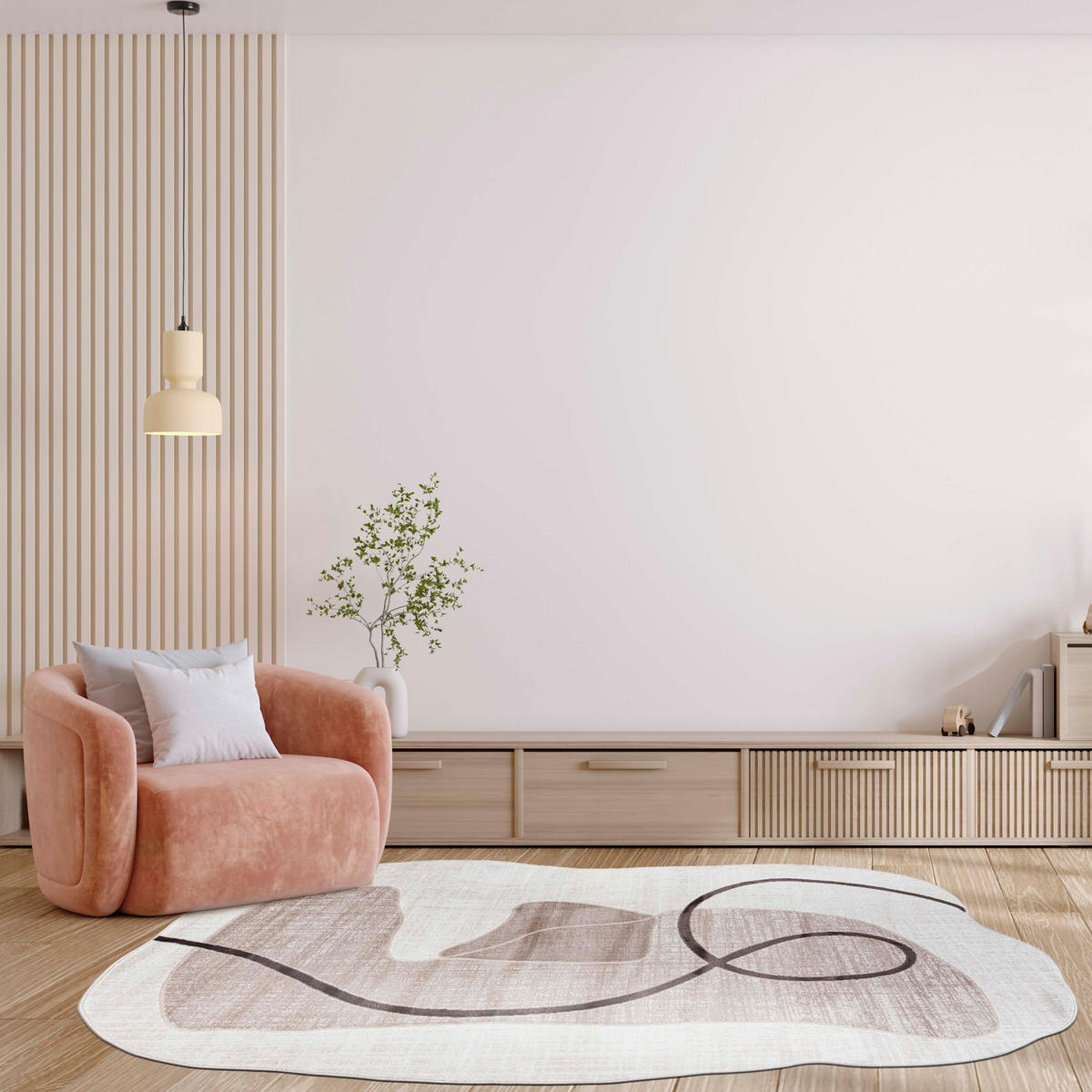 TEPPICH Beige Abstrakt - Kurzflor Unregelmäßig Unregelmäßige Form - Weiß Ecru Creme - 200 x 300 cm - Cappuccino, Textil (200/300cm) - Mazovia