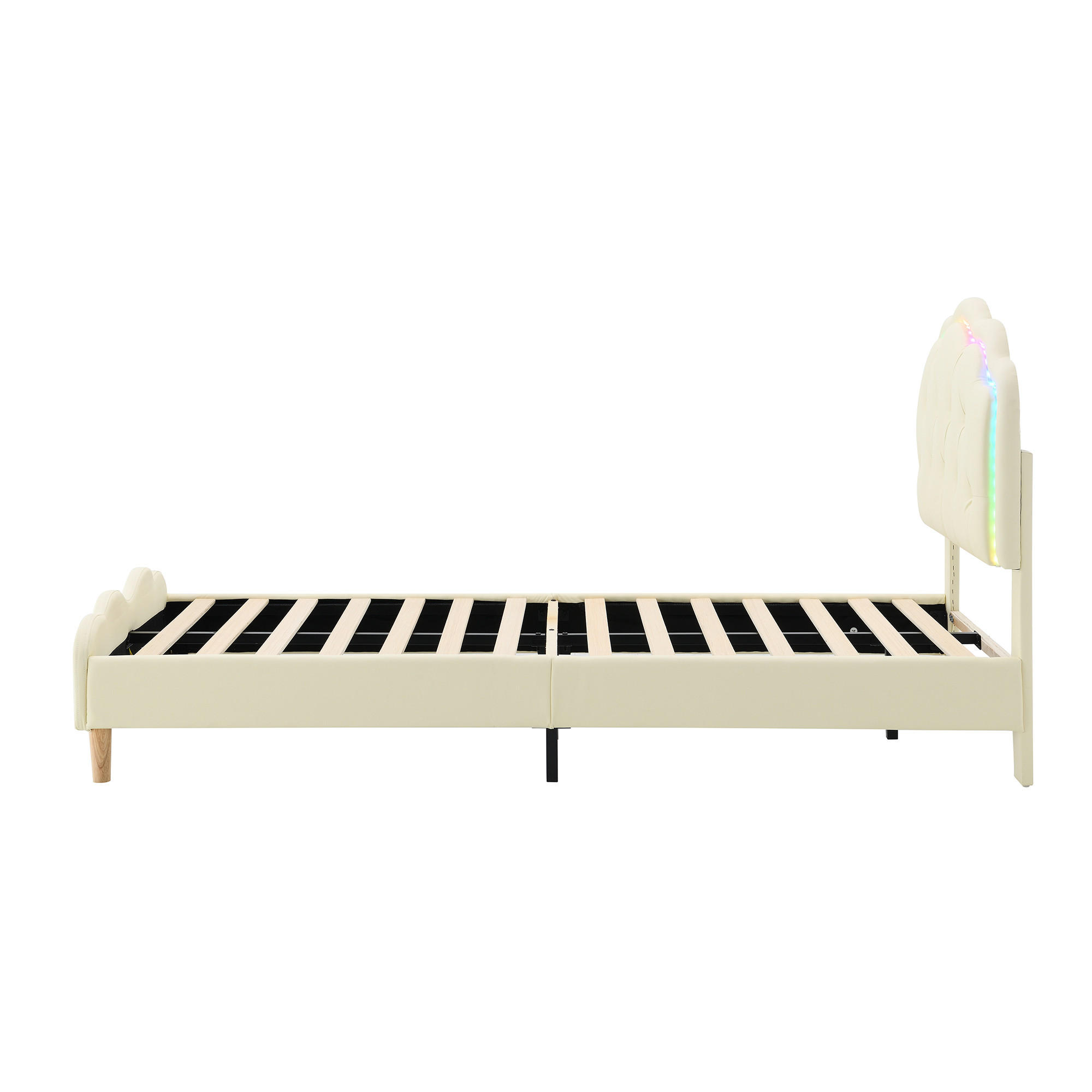 POLSTERBETT mit LED und Kopfteil Beige 90x200 cm Leder - Beige, Leder (90/200cm) - SONNENH
