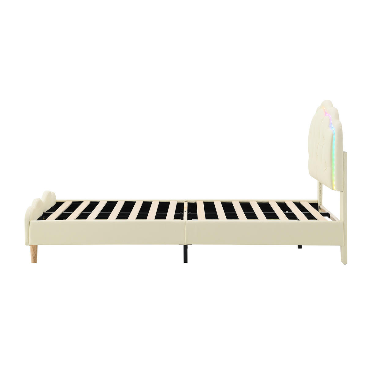 KINDERBETT 90/200 cm in Beige mit LED und Wellenkopfteil - Beige, Holzwerkstoff/Textil (90/200cm) - WISHDOR