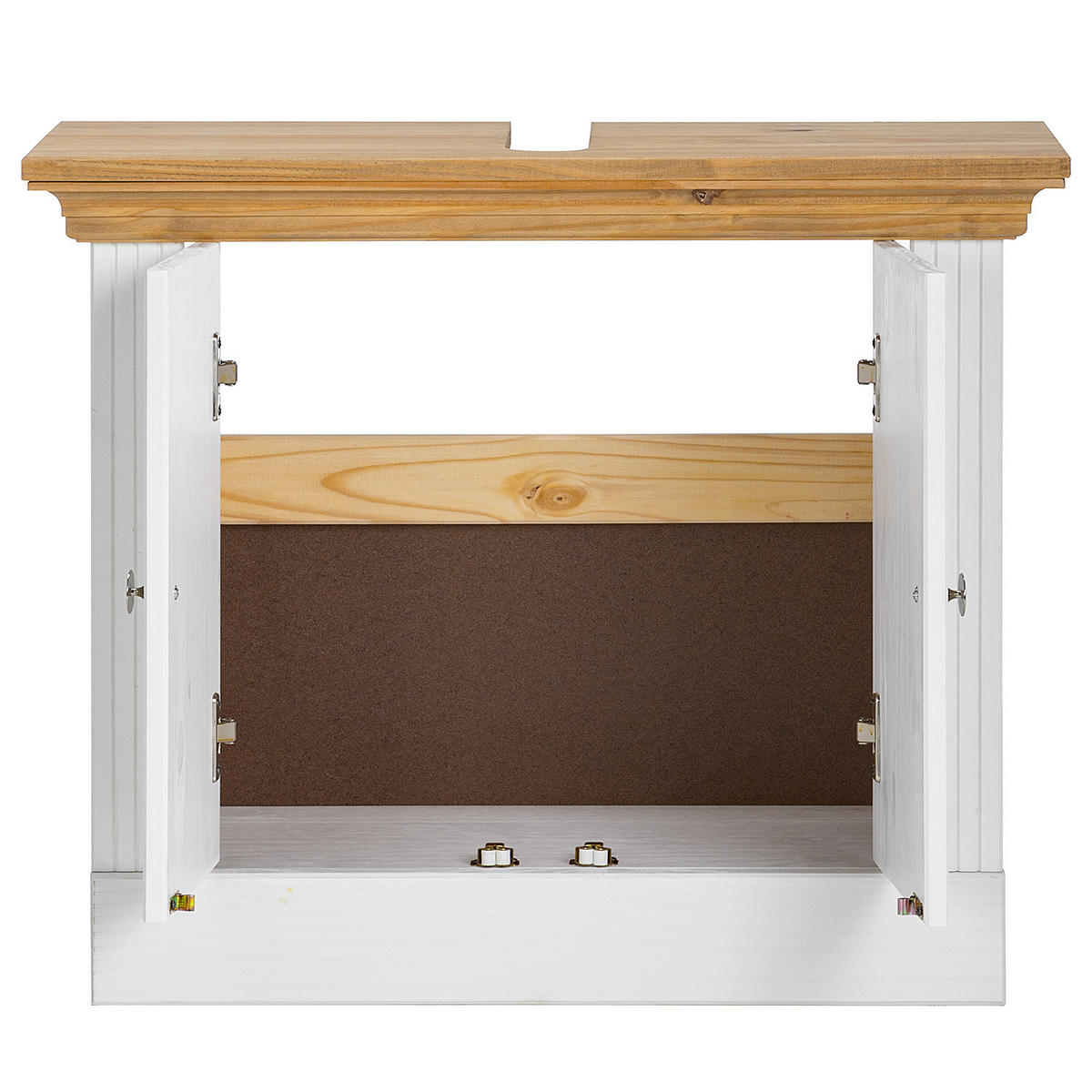 MASSIVER WASCHBECKENUNTERSCHRANK - Kiefer massiv - Silberfarben/Weiß, Holz/Metall (73/61/33cm) - home24