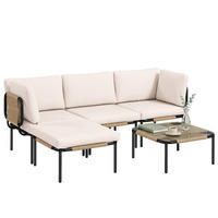 GARTENMÖBEL-SET 5-teilig DE-06783 mit Glastisch & Hocker - Taupe, Kunststoff/Metall - ComfortXL
