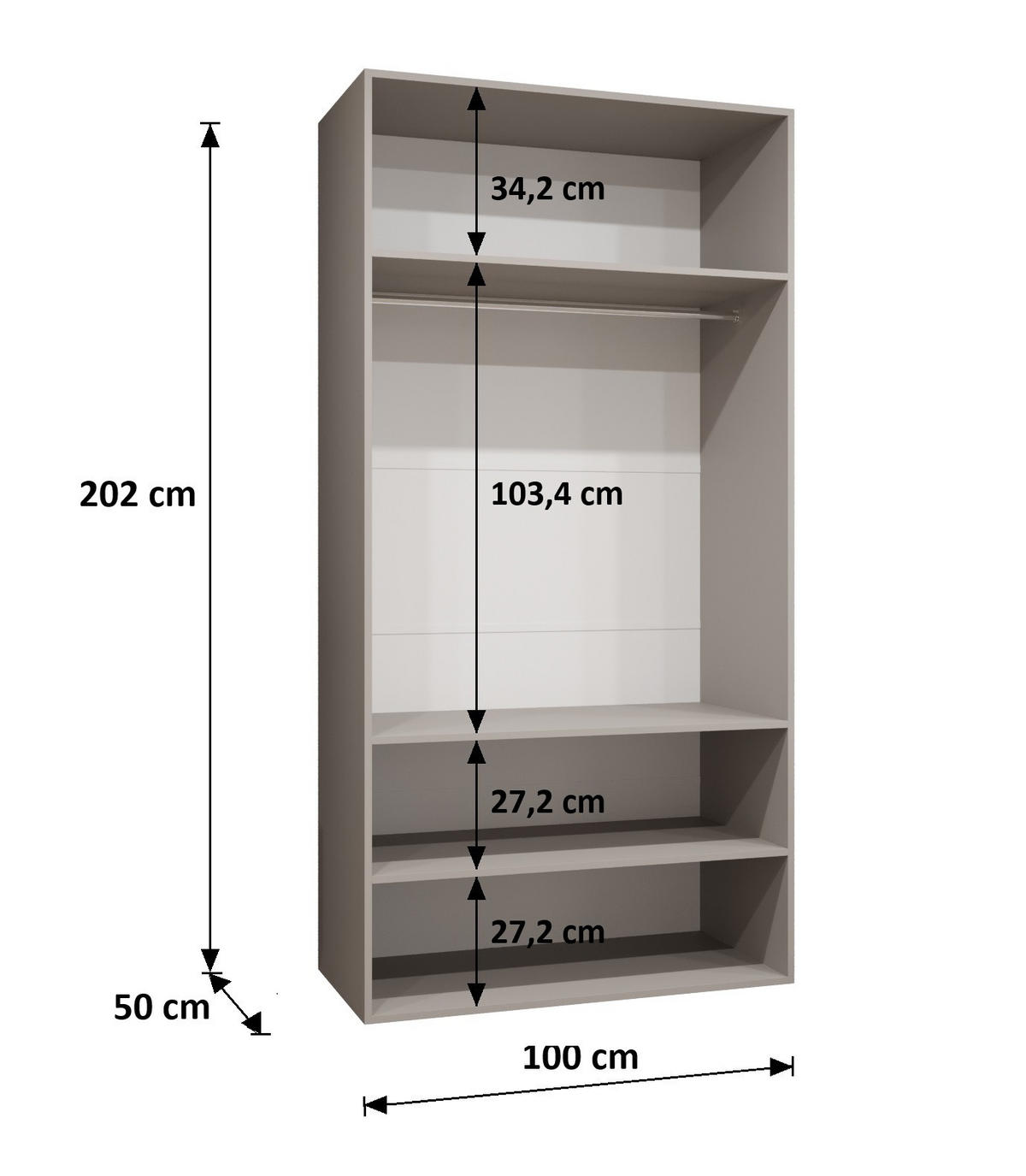 DREHTÜRENSCHRANK 202/100/52 2-türig - Kaschmir/Schwarz, Holz (100/202/52cm) - Abiks Möbel