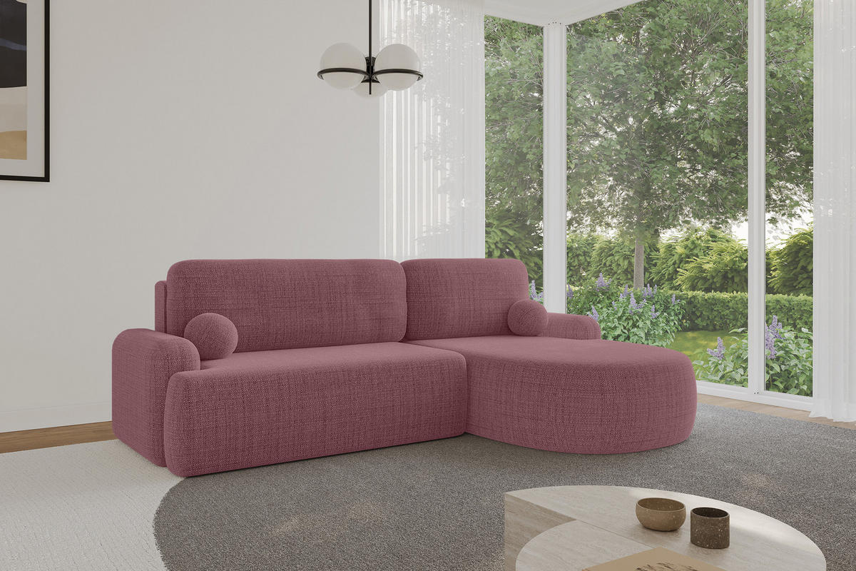 ECKSOFA mit Schlaffunktion und Bettkasten LIRA-L - 264x172x89 Altrosa - Altrosa, Holzwerkstoff/Textil (172/264cm) - ALTDECOR