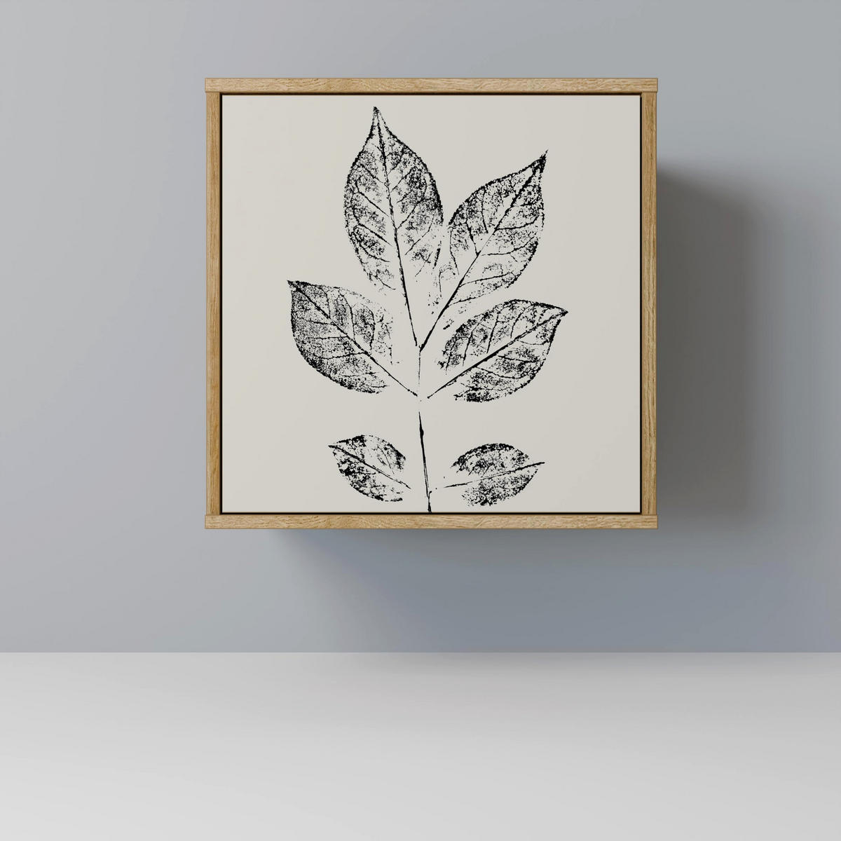SIDEBOARD LEAFY STAMPS, Eichefarben, 57,5x42x67,5 cm, Schwarze Metall-Rahmenfüße - Eichefarben/Multicolor, Holzwerkstoff/Metall (57.5/67.5/42cm) - SpaceRebels