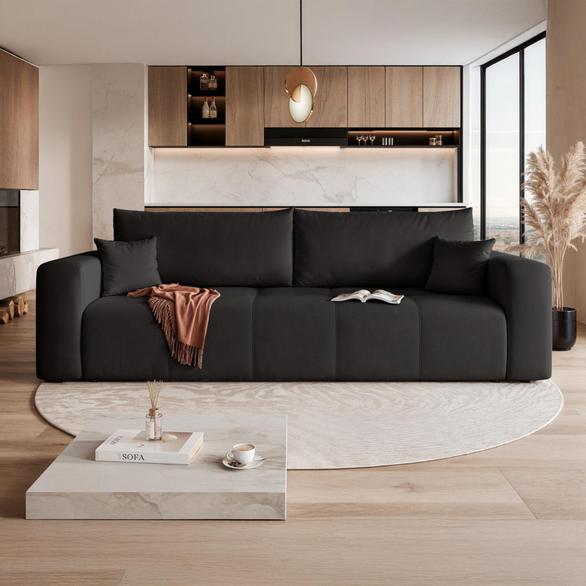 SCHLAFSOFA PEDRO mit Bettkasten Schwarz - Schwarz, Holzwerkstoff/Kunststoff (244/79/93cm) - Idohome