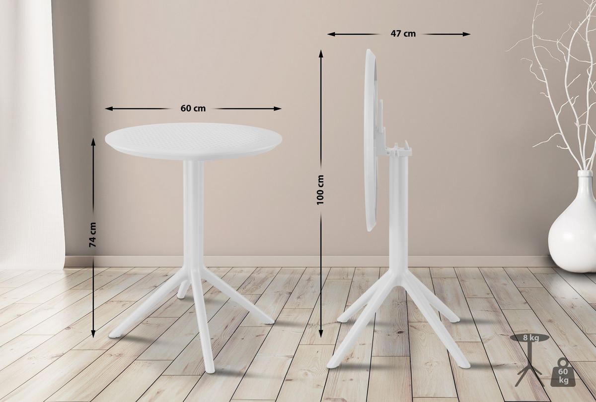 GARTENTISCH rund Kunststoff weiß - Weiß, Kunststoff (60/60/74cm) - CLP