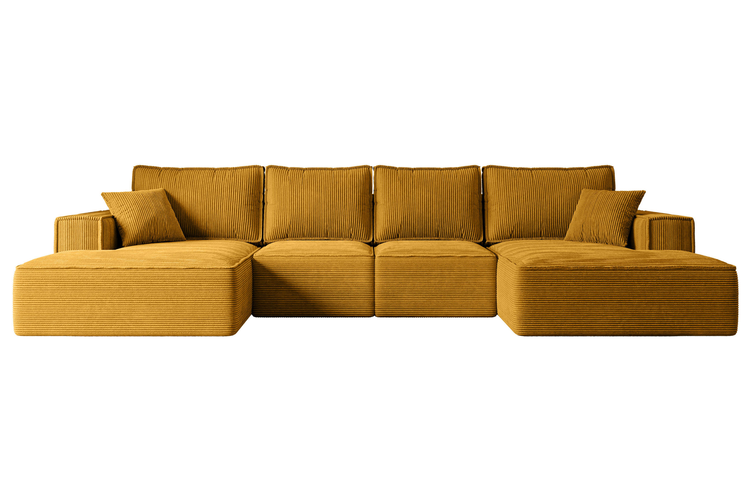 ALTDECOR SEDACÍ SOUPRAVA s funkcí lůžka a úložným prostorem pod lůžkem SIERRA-U-S – 349x161x87 cm hořčicově žlutý manšestr