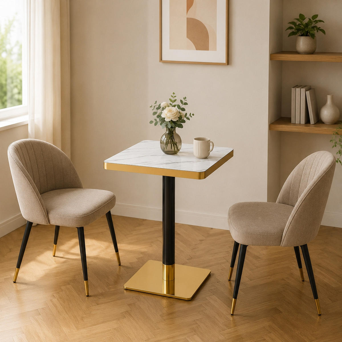 BARTISCH 60/60/74 cm mit Marmor-Optik DE-40022 Weiß - Weiß, Metall (60/60/74cm) - ComfortXL